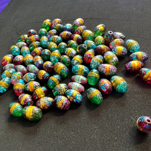 NWOT📌 80 Glass Beads Oval Hand Painted  for Jewelry Making - Craft - Creative - Picture 13 of 16